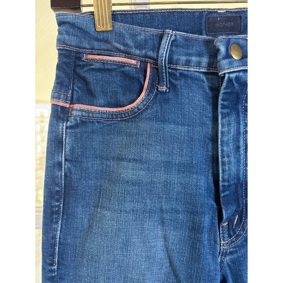 Mother Jeans Size 26 The Snap Hustler Flare Ankle Piping Accent Stretch Med Blue - Picture 4 of 12